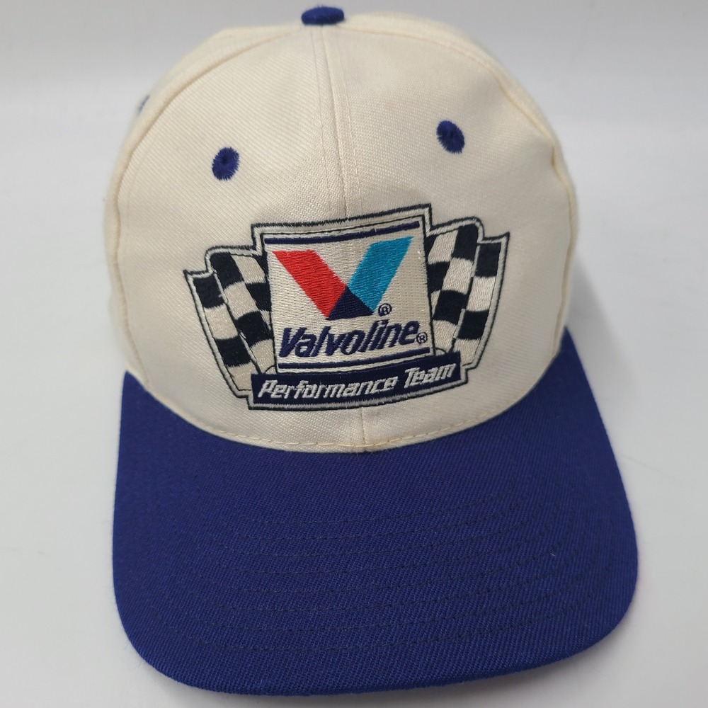 Vintage Valvoline Hat Snapback White Blue Performance Team Racing NASCAR 90s Men